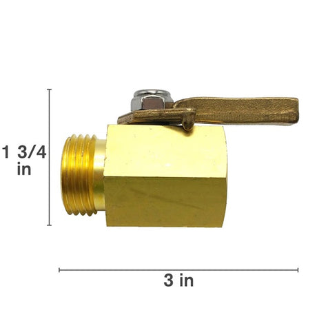 3/4" x 3/4" Hose Brass Long Handle Inline Shut-off Valve